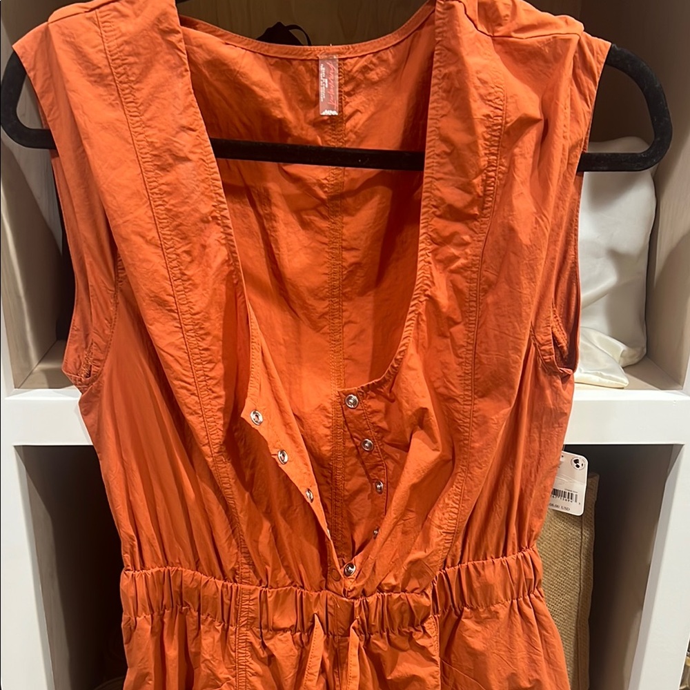 Free People Movement fly by night Orange Sleeveless Button-Down Dress. NWT